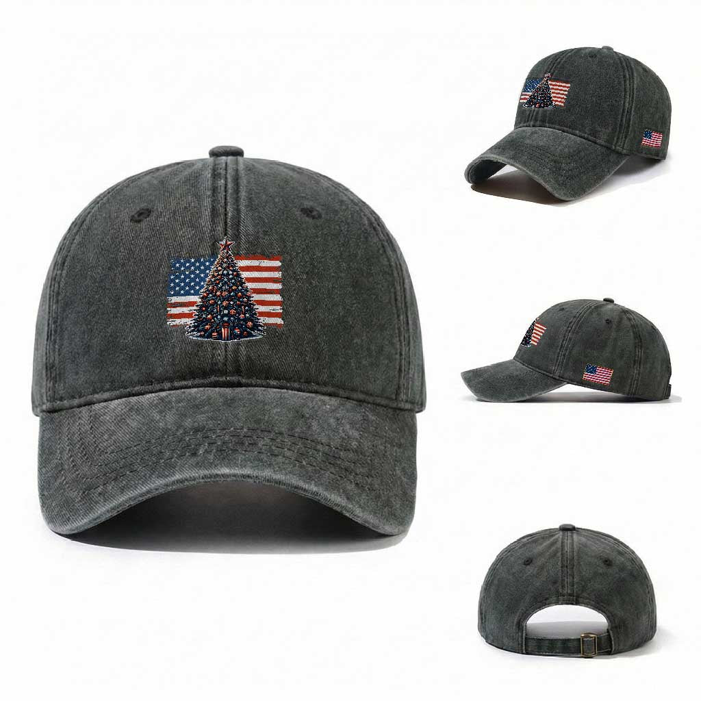 Patriotic American Flag Christmas Washed Cotton Baseball Cap