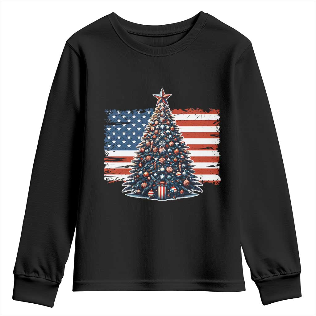Patriotic American Flag Christmas Youth Sweatshirt - Wonder Print Shop