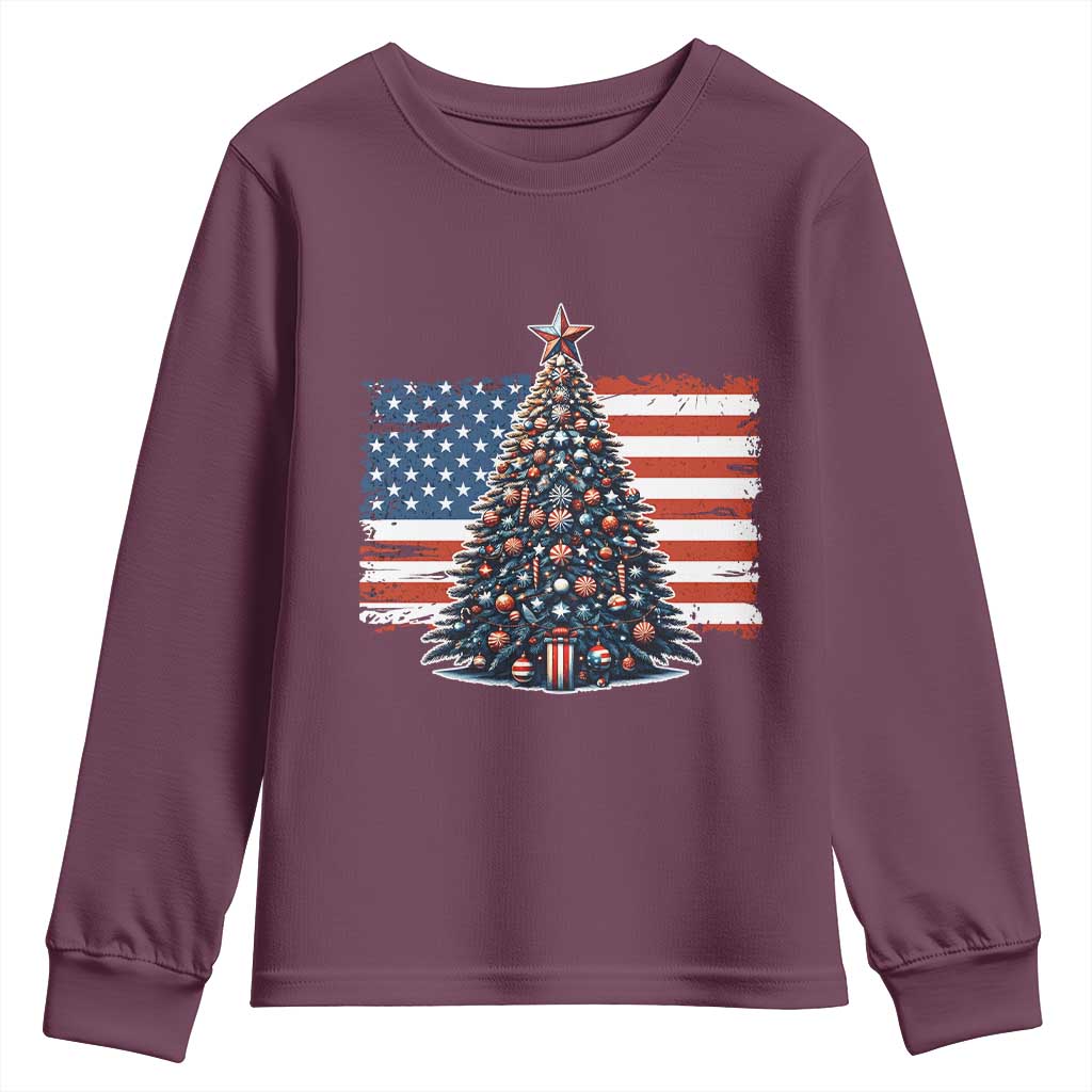 Patriotic American Flag Christmas Youth Sweatshirt - Wonder Print Shop