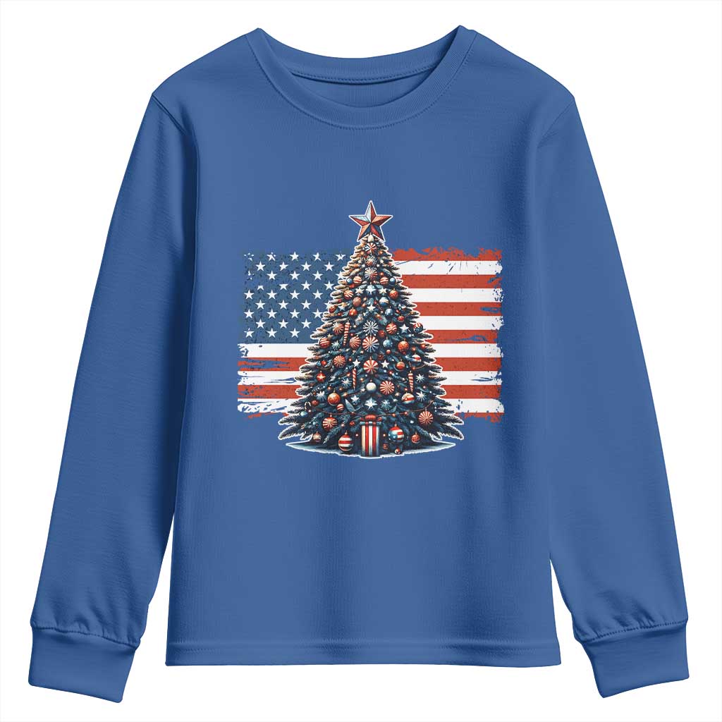 Patriotic American Flag Christmas Youth Sweatshirt - Wonder Print Shop