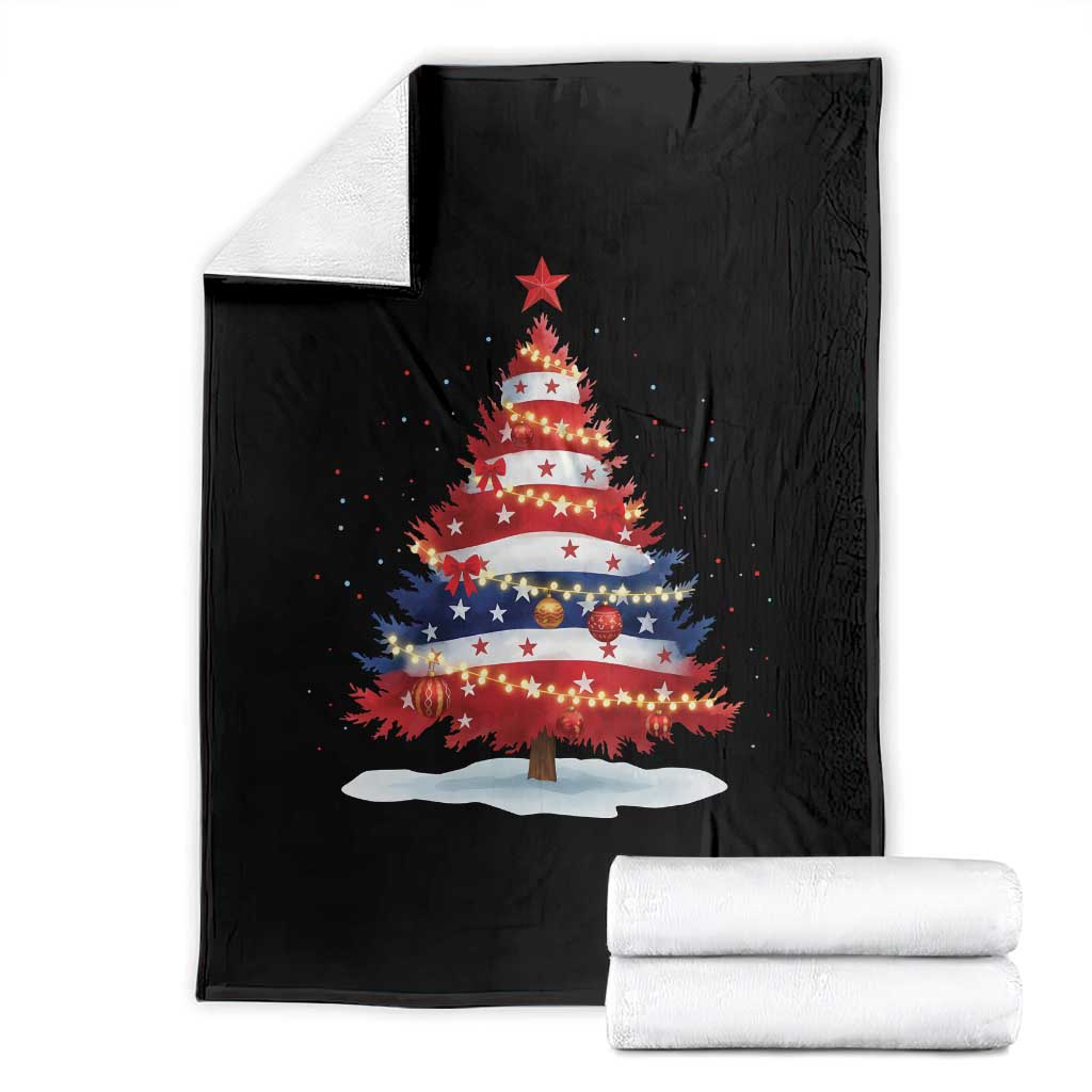 Christmas Tree American Flag Patriotic Throw Blanket - Wonder Print Shop