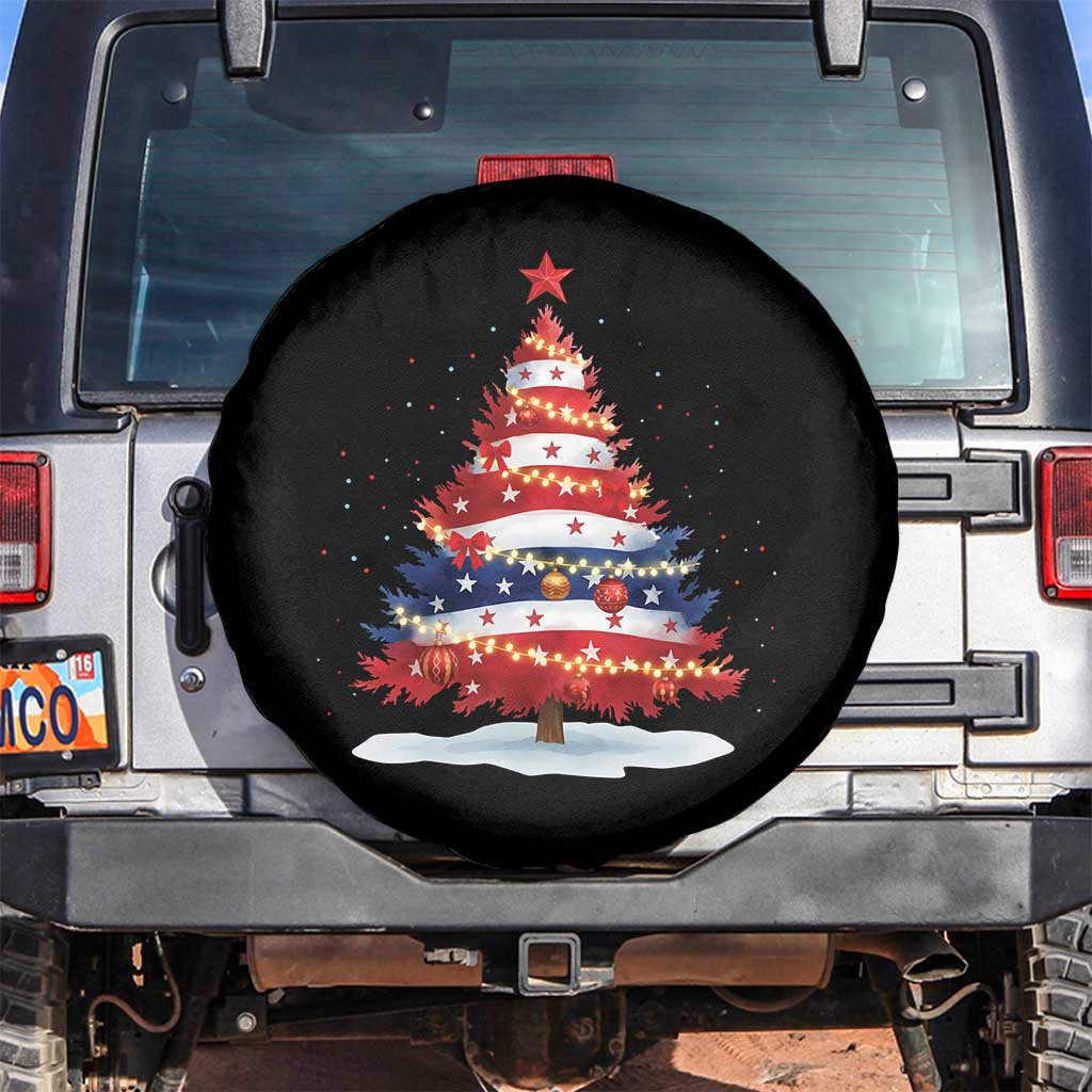 Christmas Tree American Flag Patriotic Spare Tire Cover - Wonder Print Shop