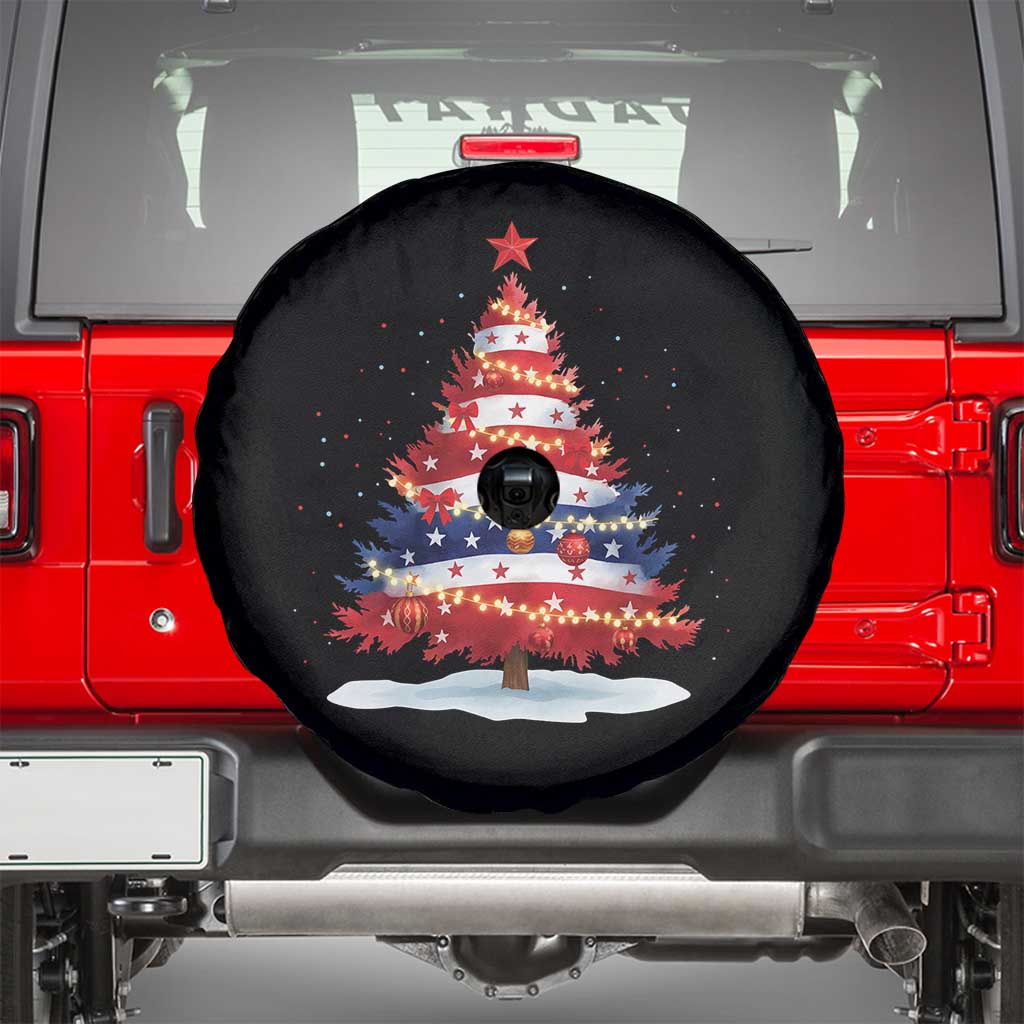 Christmas Tree American Flag Patriotic Spare Tire Cover - Wonder Print Shop