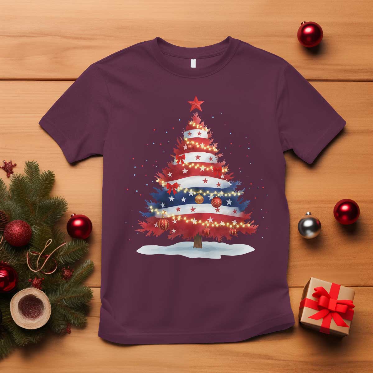 Christmas Tree American Flag Patriotic T Shirt - Wonder Print Shop