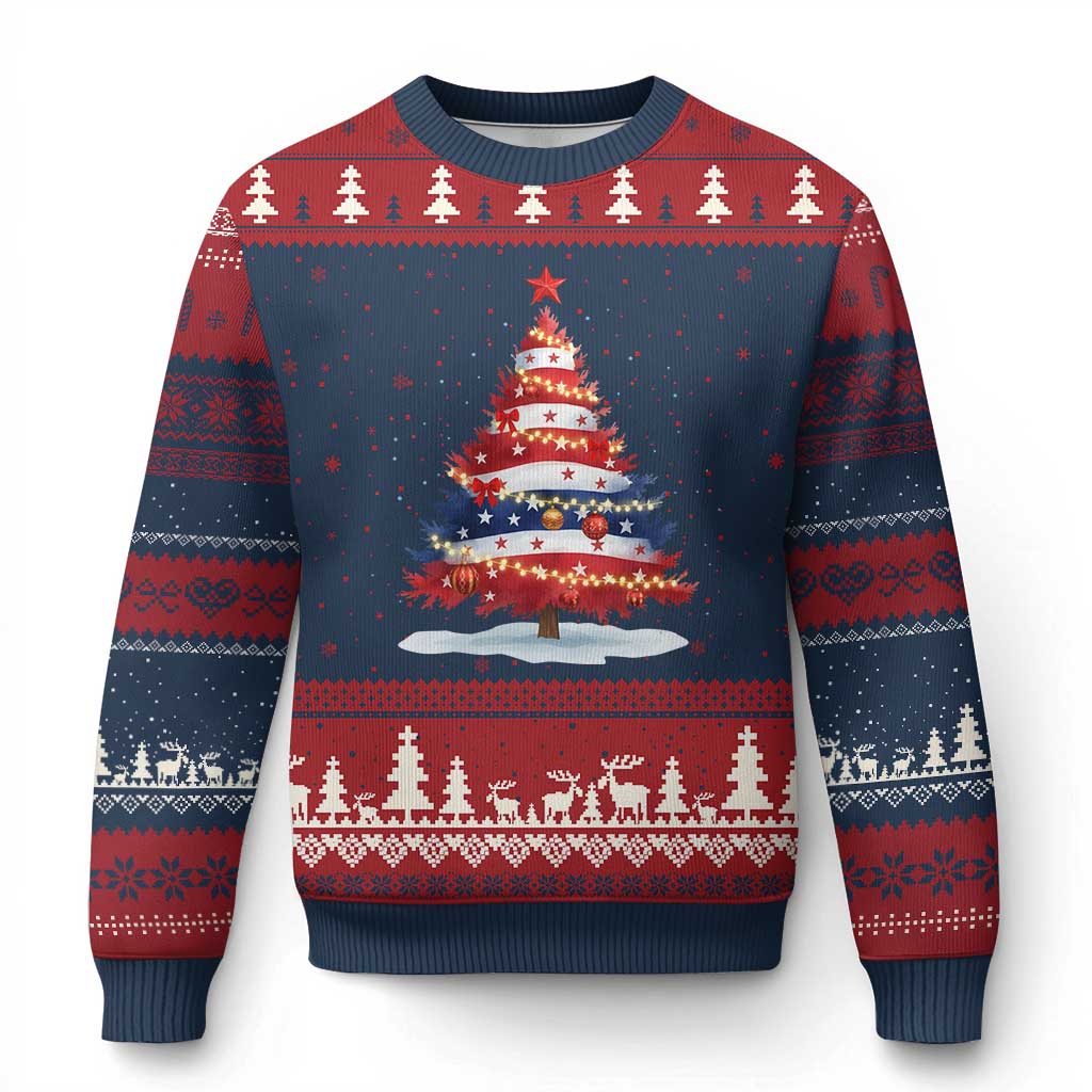 Xmas Tree American Flag Patriotic Ugly Christmas Sweater - Wonder Print Shop