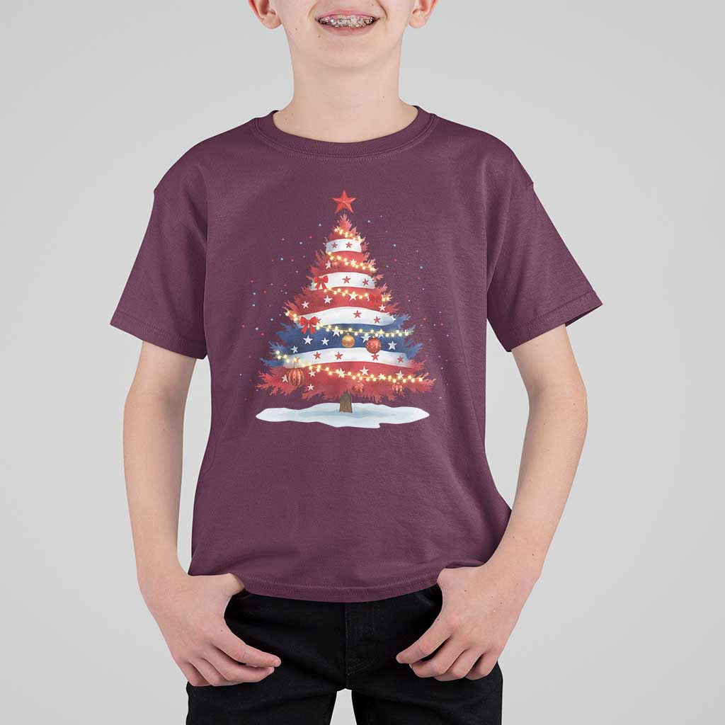 Christmas Tree American Flag Patriotic T Shirt For Kid - Wonder Print Shop