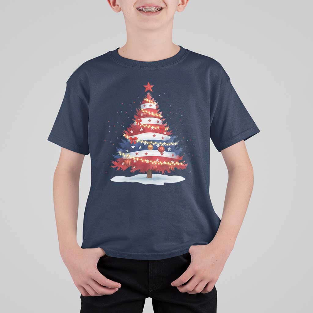 Christmas Tree American Flag Patriotic T Shirt For Kid - Wonder Print Shop