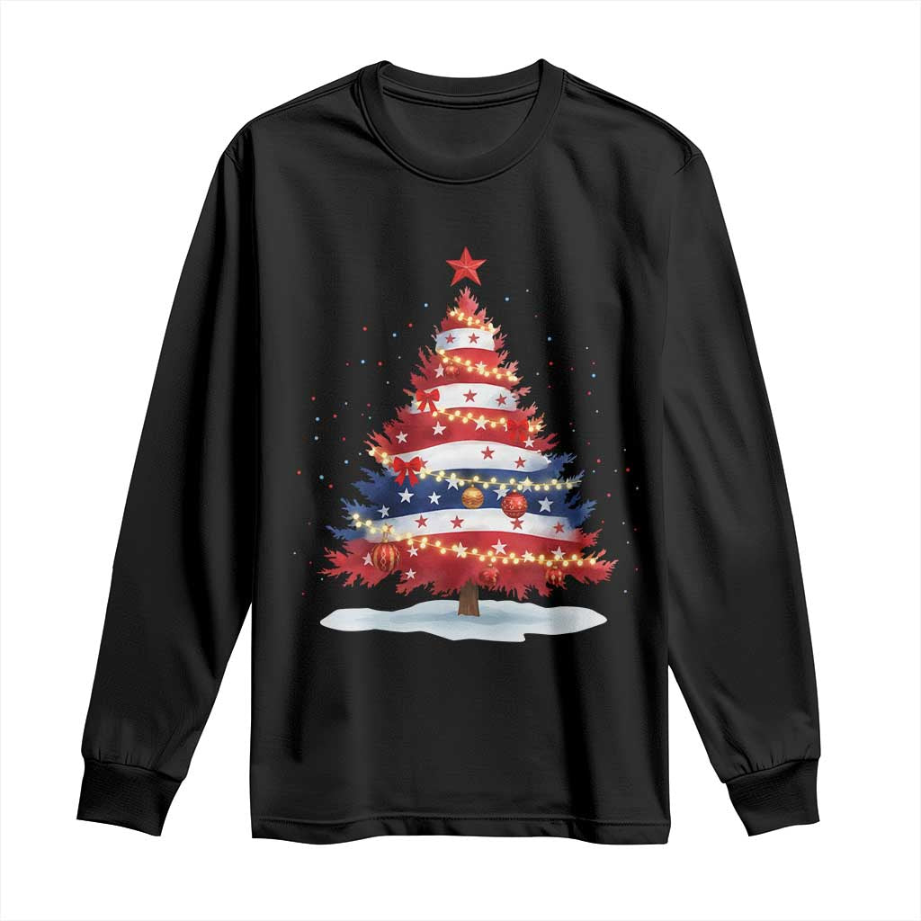 Christmas Tree American Flag Patriotic Long Sleeve Shirt - Wonder Print Shop