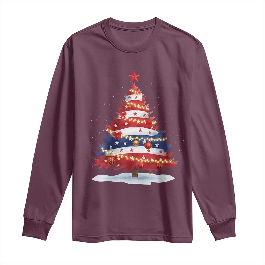 Christmas Tree American Flag Patriotic Long Sleeve Shirt - Wonder Print Shop