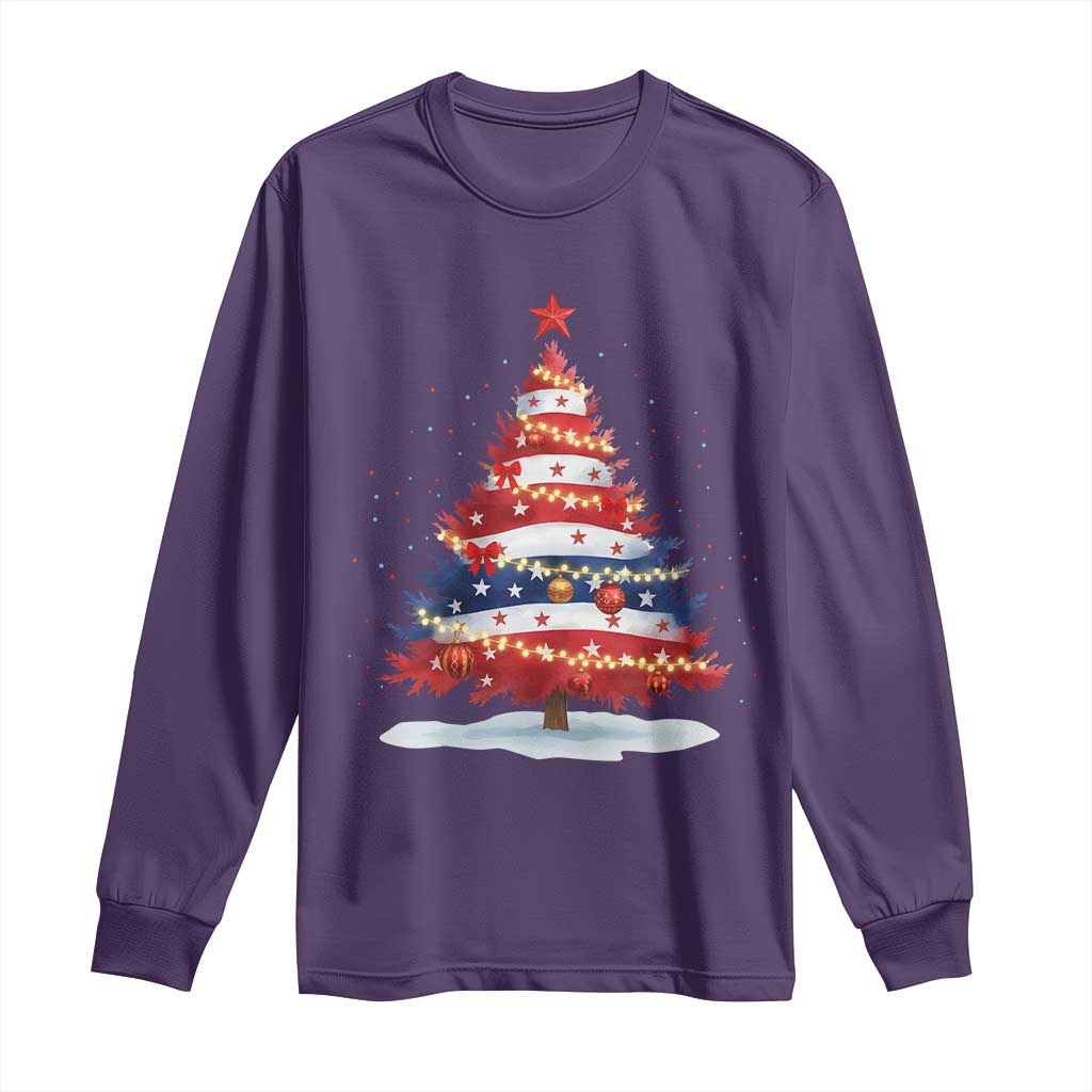 Christmas Tree American Flag Patriotic Long Sleeve Shirt - Wonder Print Shop