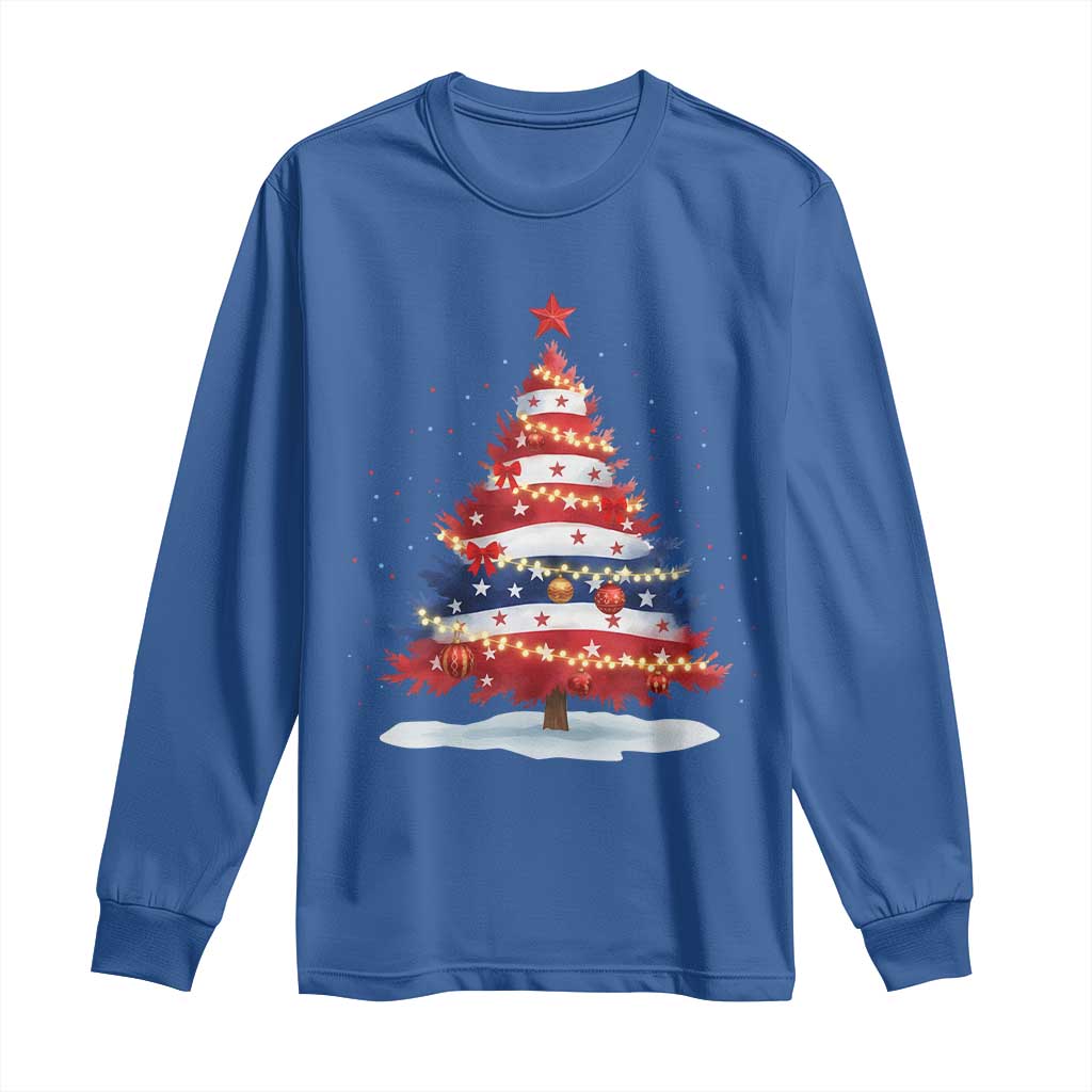Christmas Tree American Flag Patriotic Long Sleeve Shirt - Wonder Print Shop