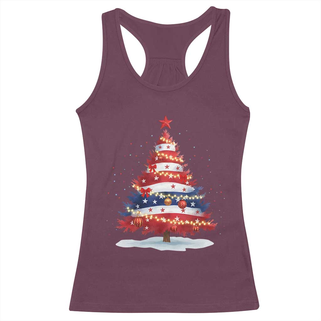 Christmas Tree American Flag Patriotic Racerback Tank Top - Wonder Print Shop