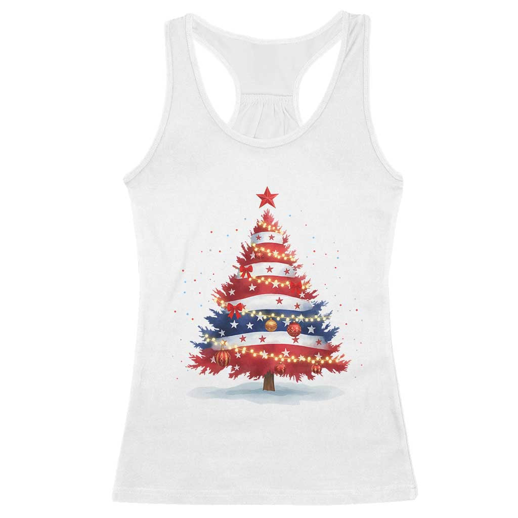 Christmas Tree American Flag Patriotic Racerback Tank Top - Wonder Print Shop