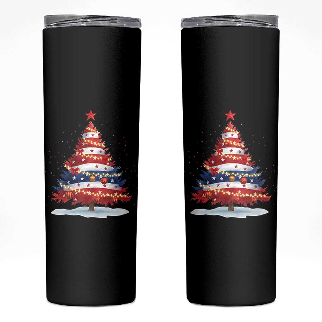 Christmas Tree American Flag Patriotic Skinny Tumbler - Wonder Print Shop