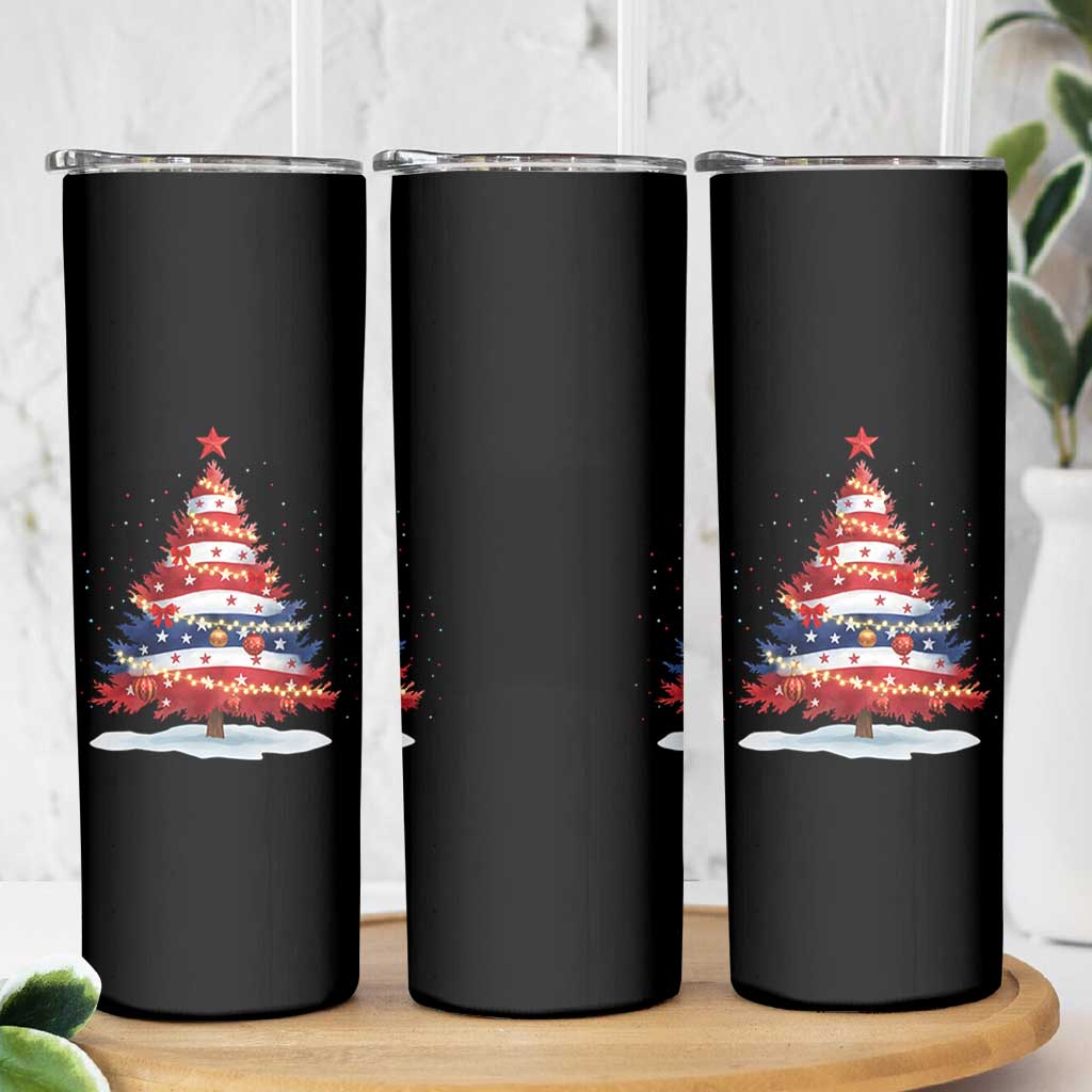 Christmas Tree American Flag Patriotic Skinny Tumbler - Wonder Print Shop
