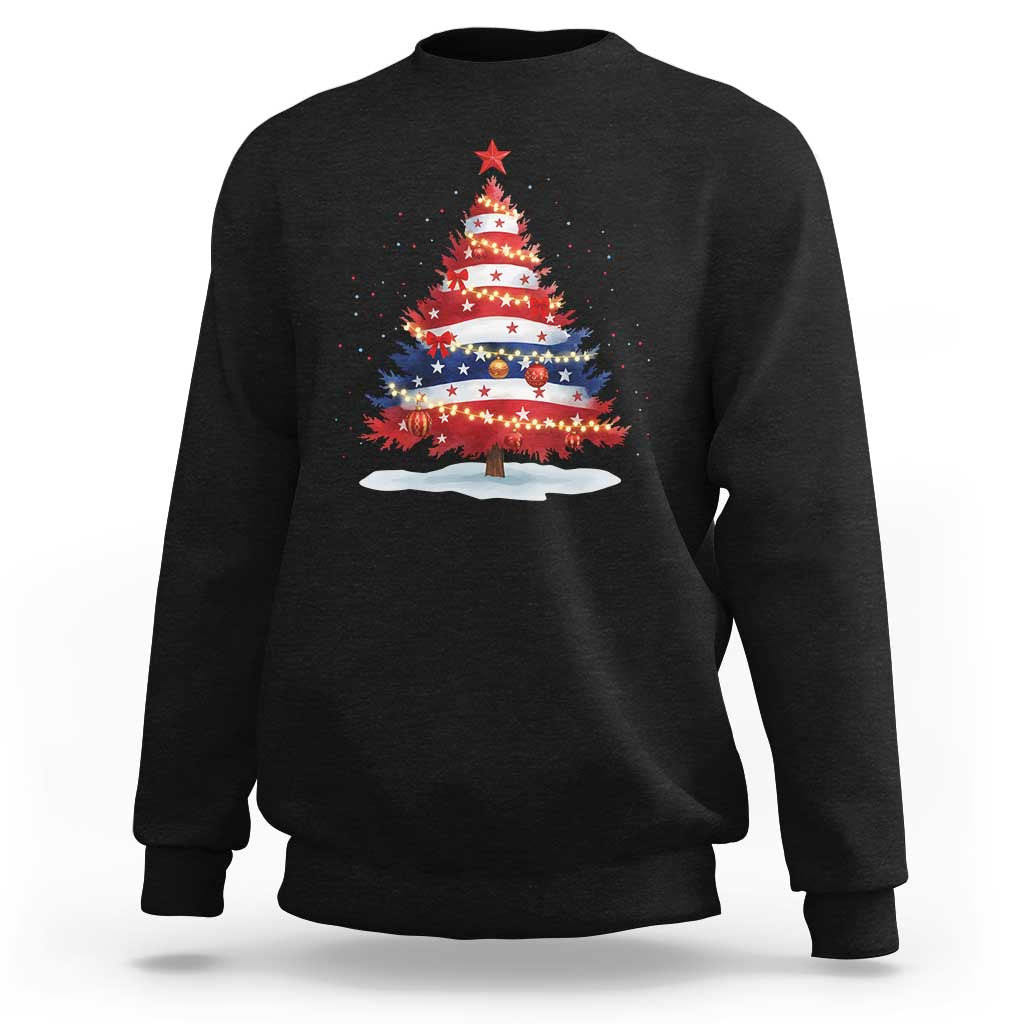 Christmas Tree American Flag Patriotic Sweatshirt - Wonder Print Shop