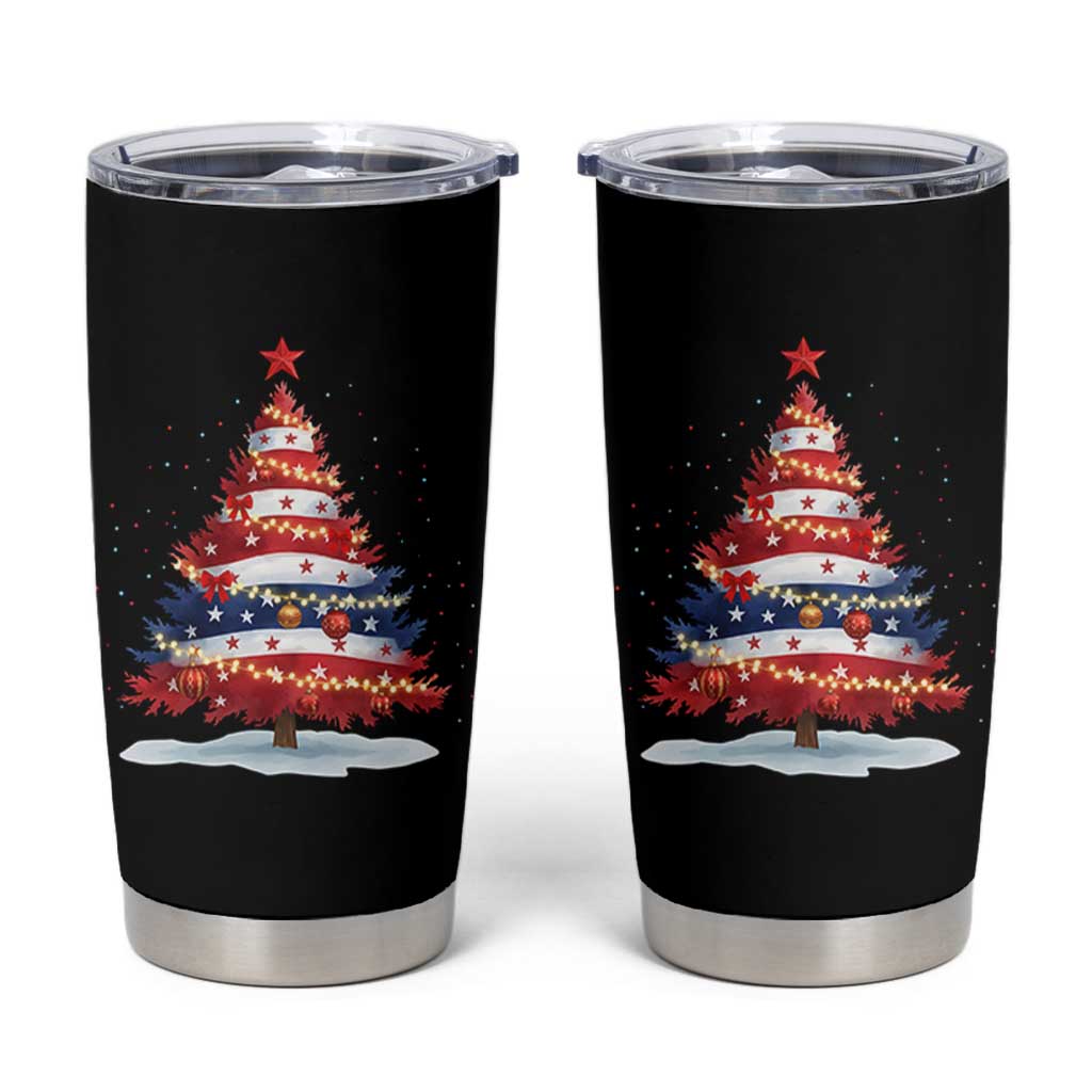 Christmas Tree American Flag Patriotic Tumbler Cup - Wonder Print Shop