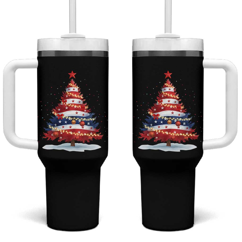 Christmas Tree American Flag Patriotic Tumbler With Handle - Wonder Print Shop