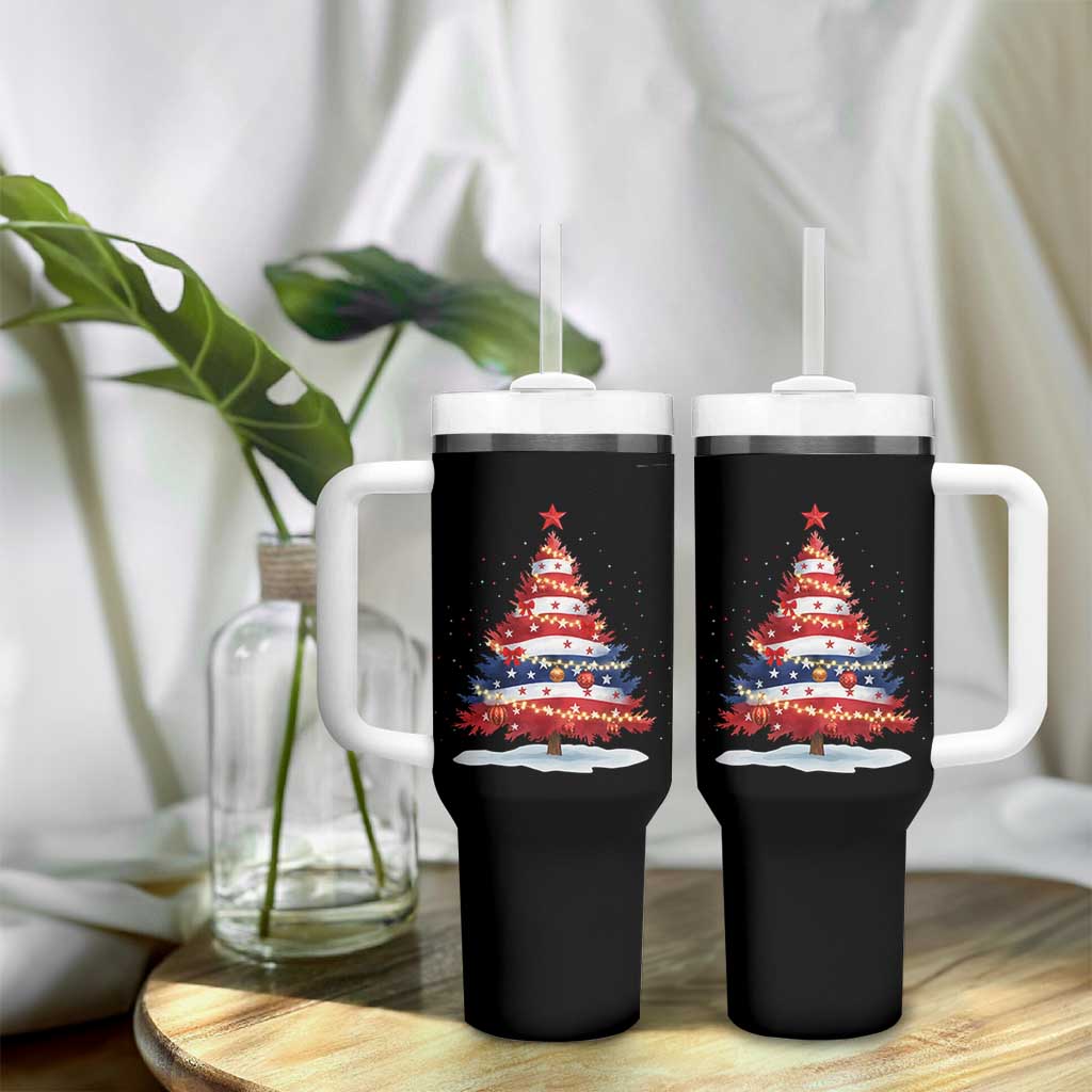 Christmas Tree American Flag Patriotic Tumbler With Handle - Wonder Print Shop
