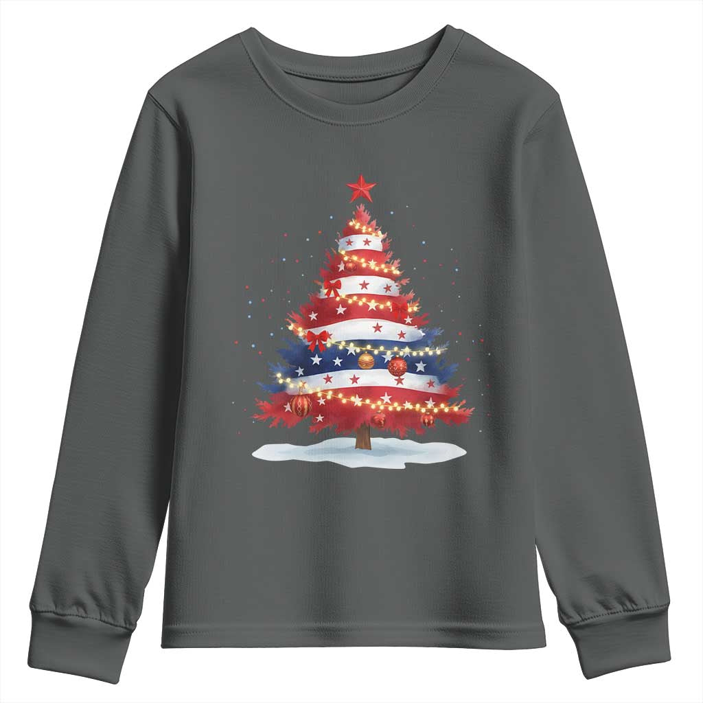 Christmas Tree American Flag Patriotic Youth Sweatshirt - Wonder Print Shop