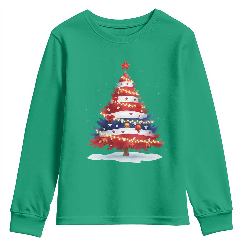 Christmas Tree American Flag Patriotic Youth Sweatshirt - Wonder Print Shop