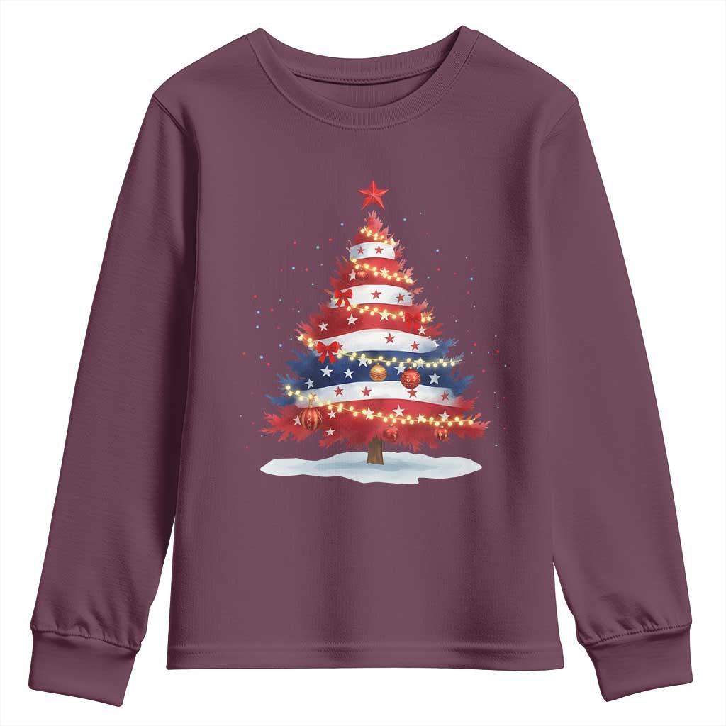Christmas Tree American Flag Patriotic Youth Sweatshirt - Wonder Print Shop