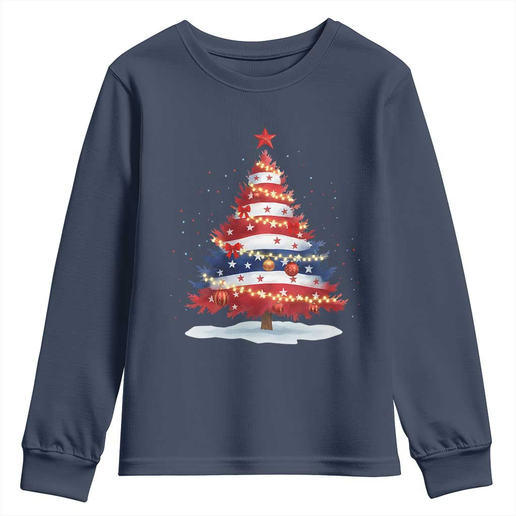 Christmas Tree American Flag Patriotic Youth Sweatshirt - Wonder Print Shop