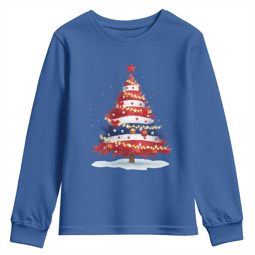 Christmas Tree American Flag Patriotic Youth Sweatshirt - Wonder Print Shop