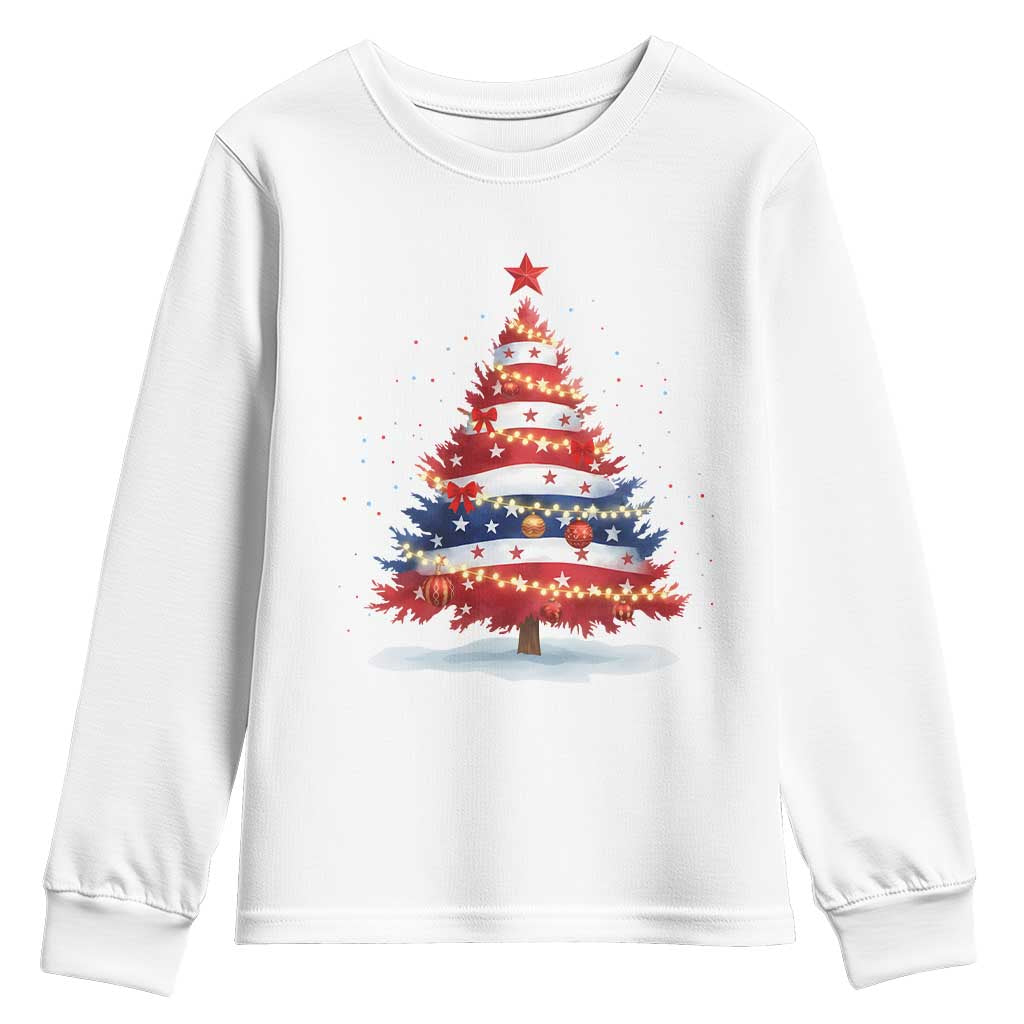 Christmas Tree American Flag Patriotic Youth Sweatshirt - Wonder Print Shop