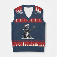 Funny Cat Guitar V-Neck Knit Sweater Vest Rock and Roll Xmas - Wonder Print Shop