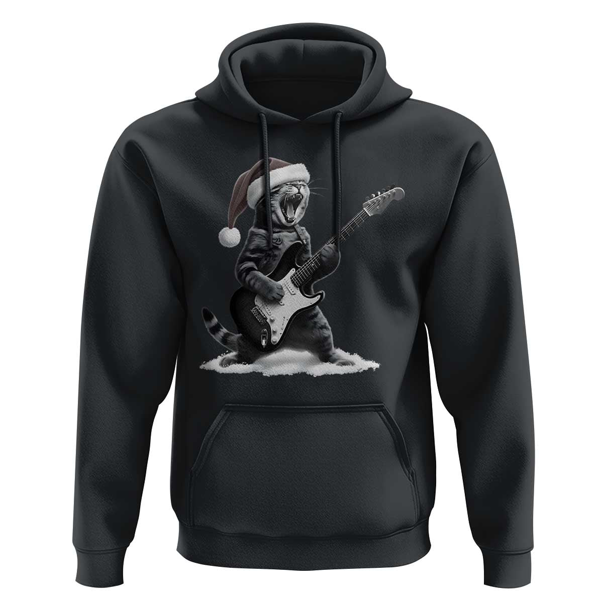 Funny Cat Guitar Hoodie Rock and Roll Christmas - Wonder Print Shop
