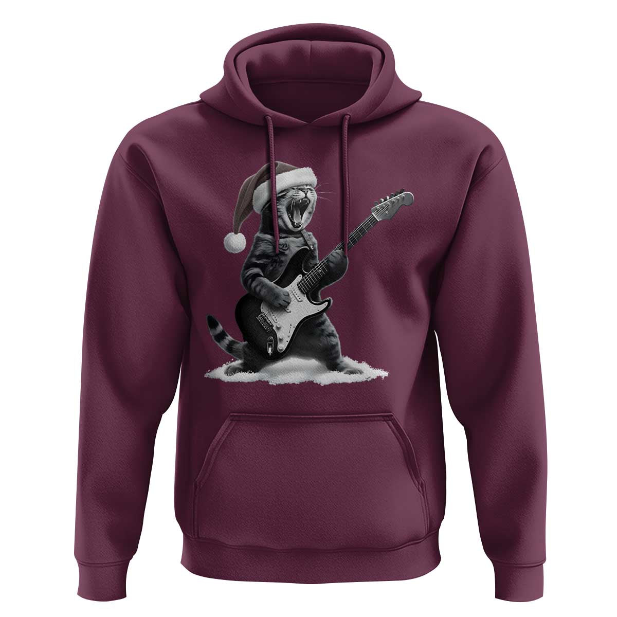 Funny Cat Guitar Hoodie Rock and Roll Christmas - Wonder Print Shop