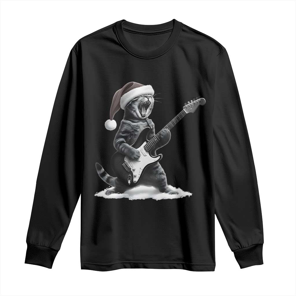 Funny Cat Guitar Long Sleeve Shirt Rock and Roll Christmas - Wonder Print Shop