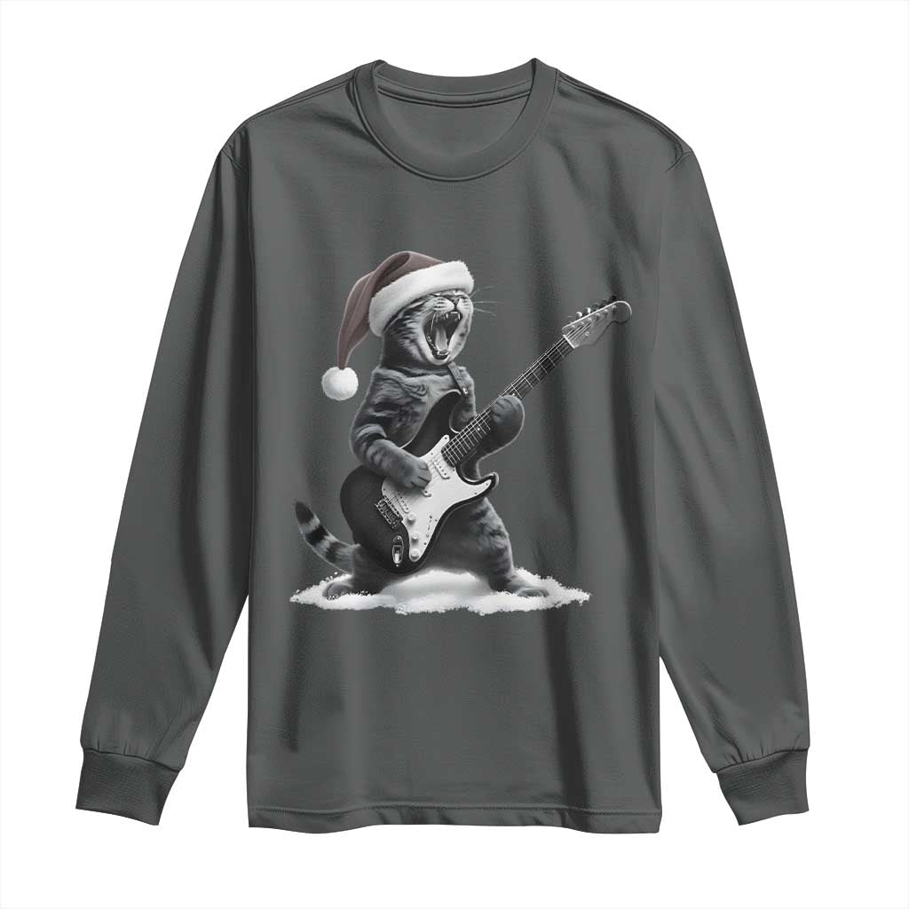 Funny Cat Guitar Long Sleeve Shirt Rock and Roll Christmas - Wonder Print Shop