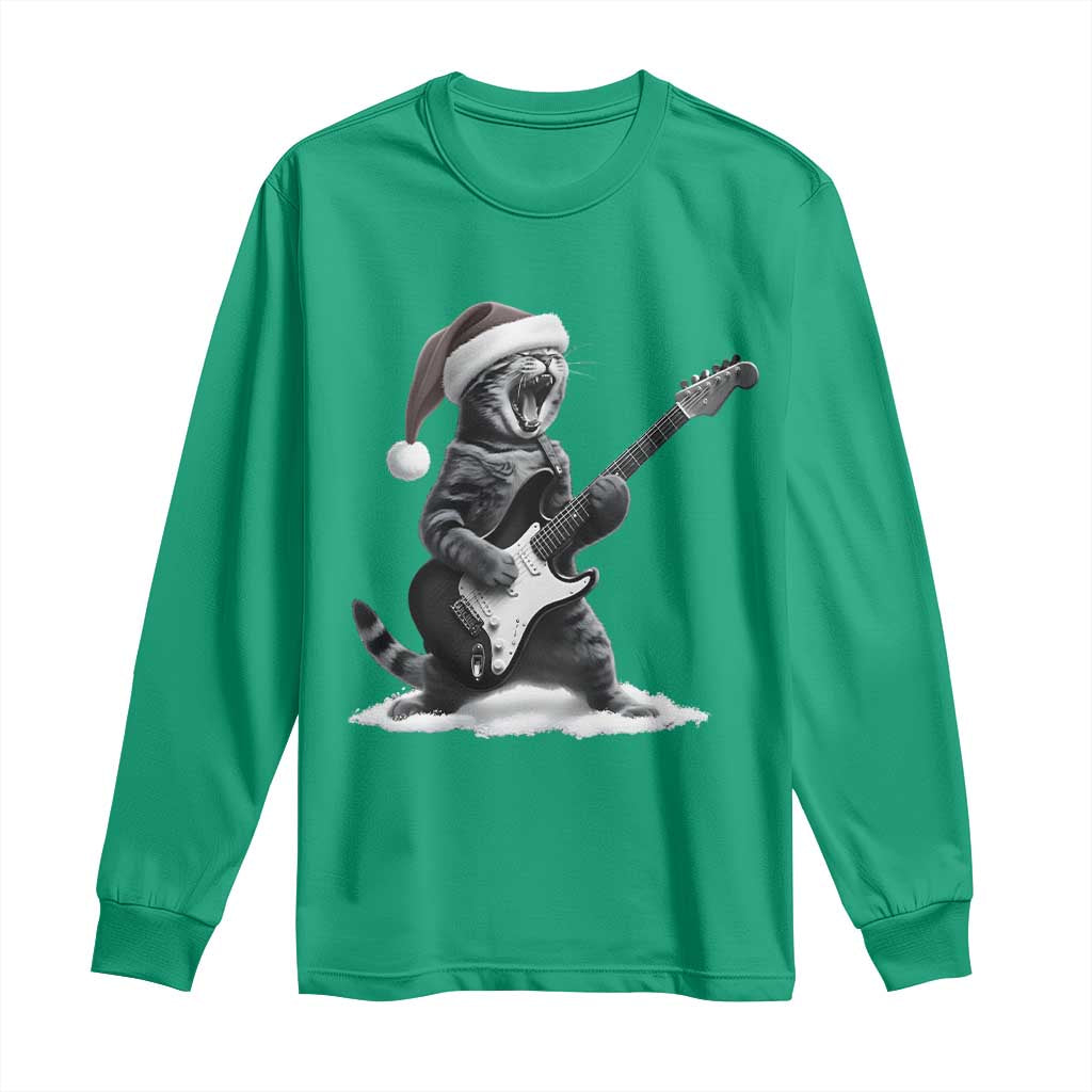 Funny Cat Guitar Long Sleeve Shirt Rock and Roll Christmas - Wonder Print Shop