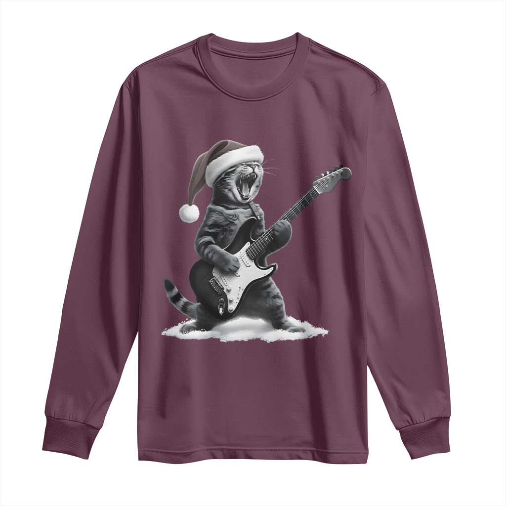 Funny Cat Guitar Long Sleeve Shirt Rock and Roll Christmas - Wonder Print Shop