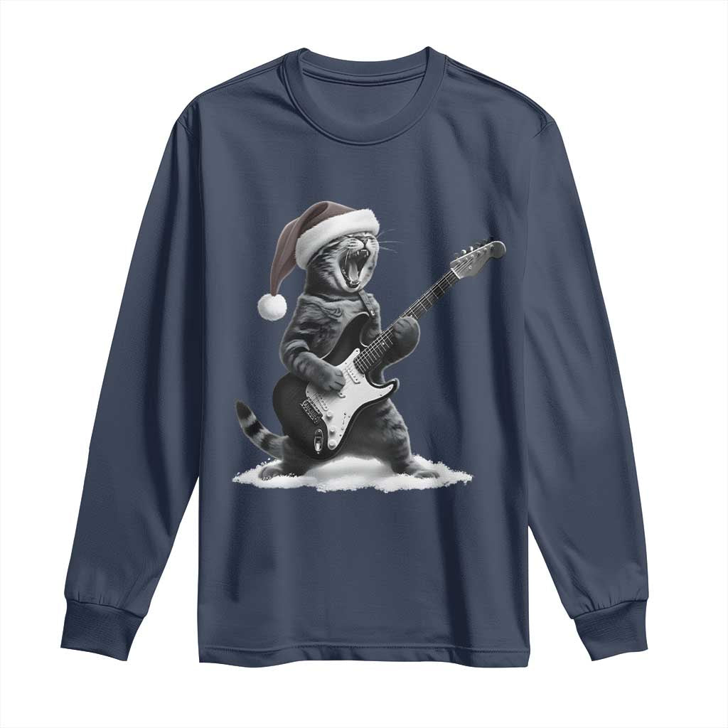 Funny Cat Guitar Long Sleeve Shirt Rock and Roll Christmas - Wonder Print Shop
