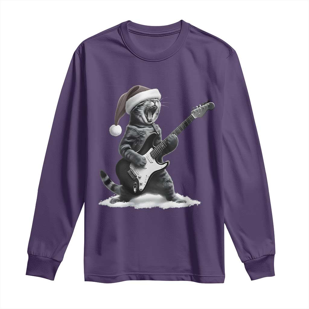 Funny Cat Guitar Long Sleeve Shirt Rock and Roll Christmas - Wonder Print Shop