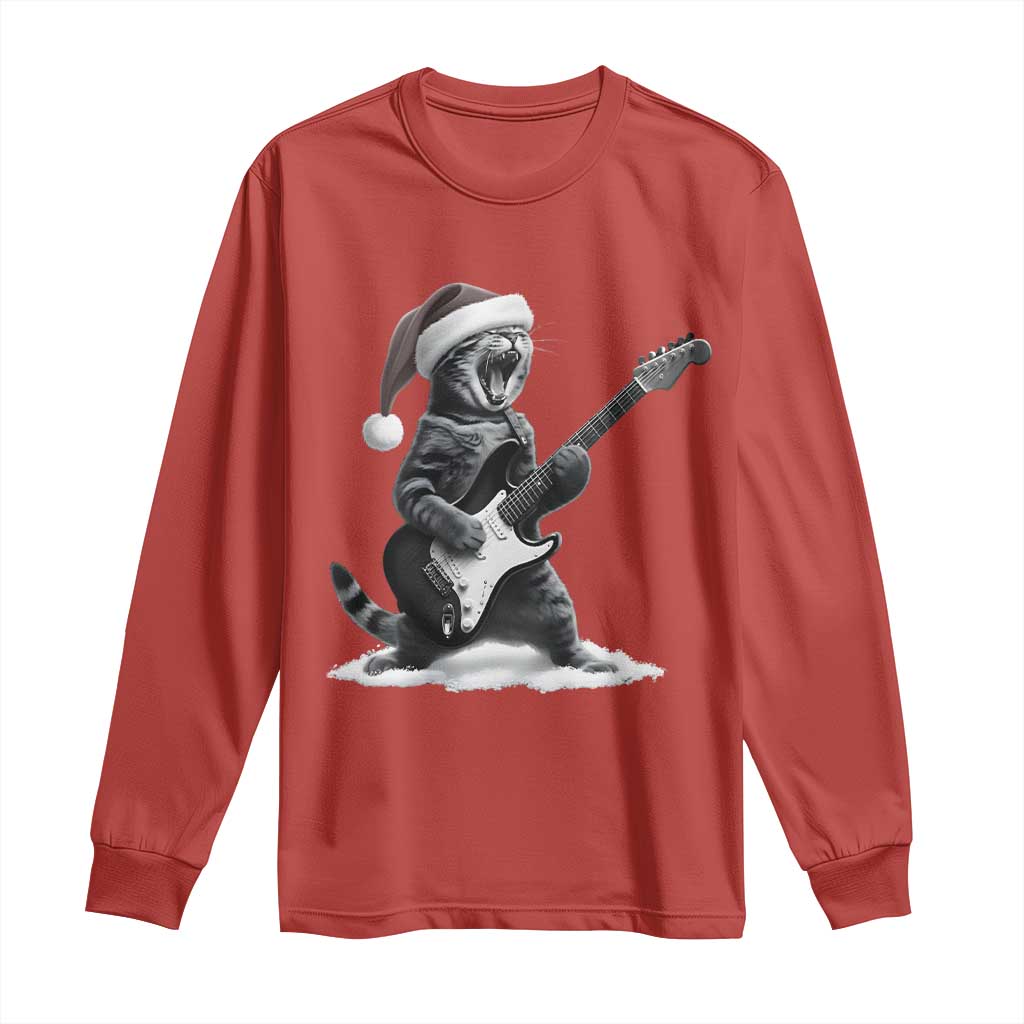 Funny Cat Guitar Long Sleeve Shirt Rock and Roll Christmas - Wonder Print Shop