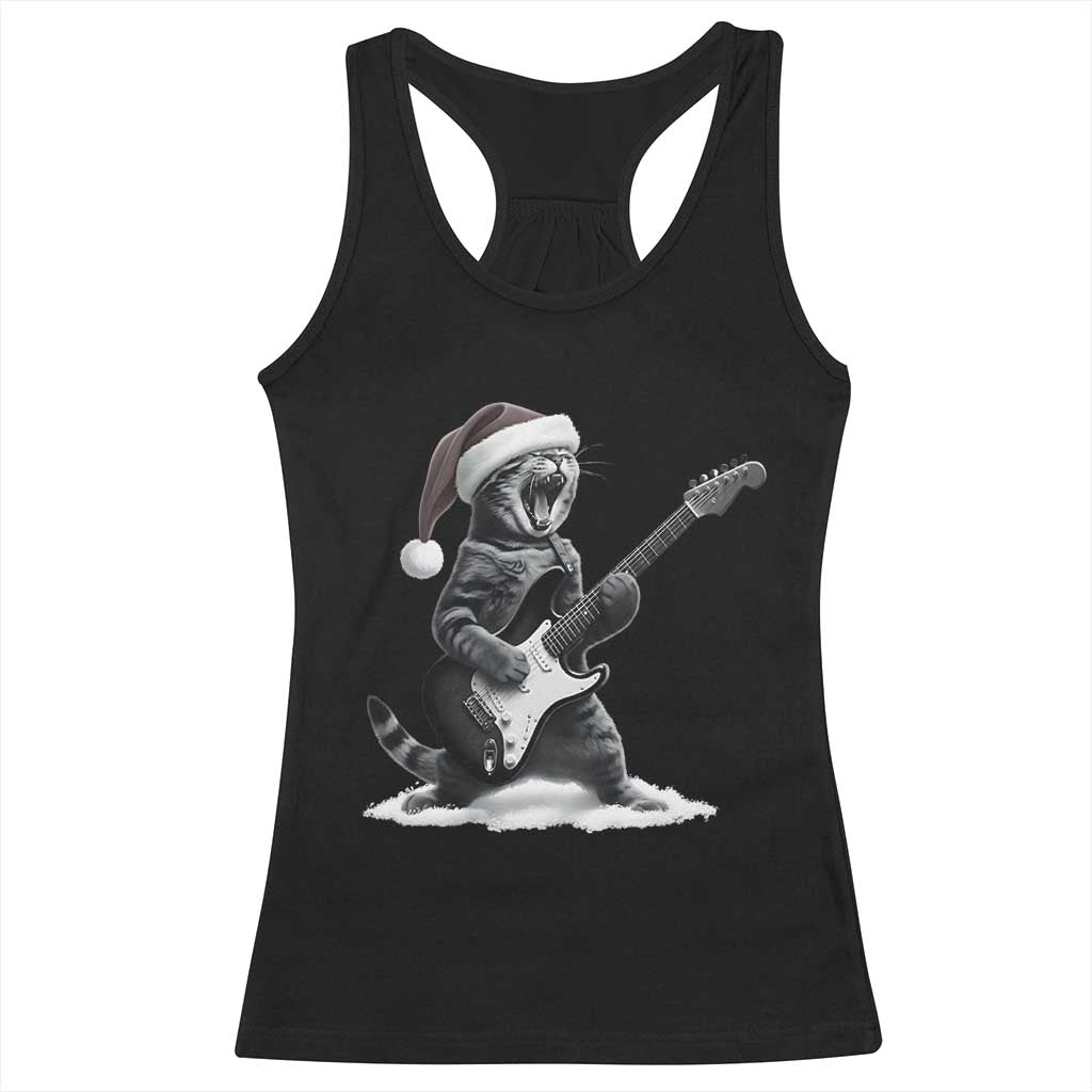 Funny Cat Guitar Racerback Tank Top Rock and Roll Christmas - Wonder Print Shop