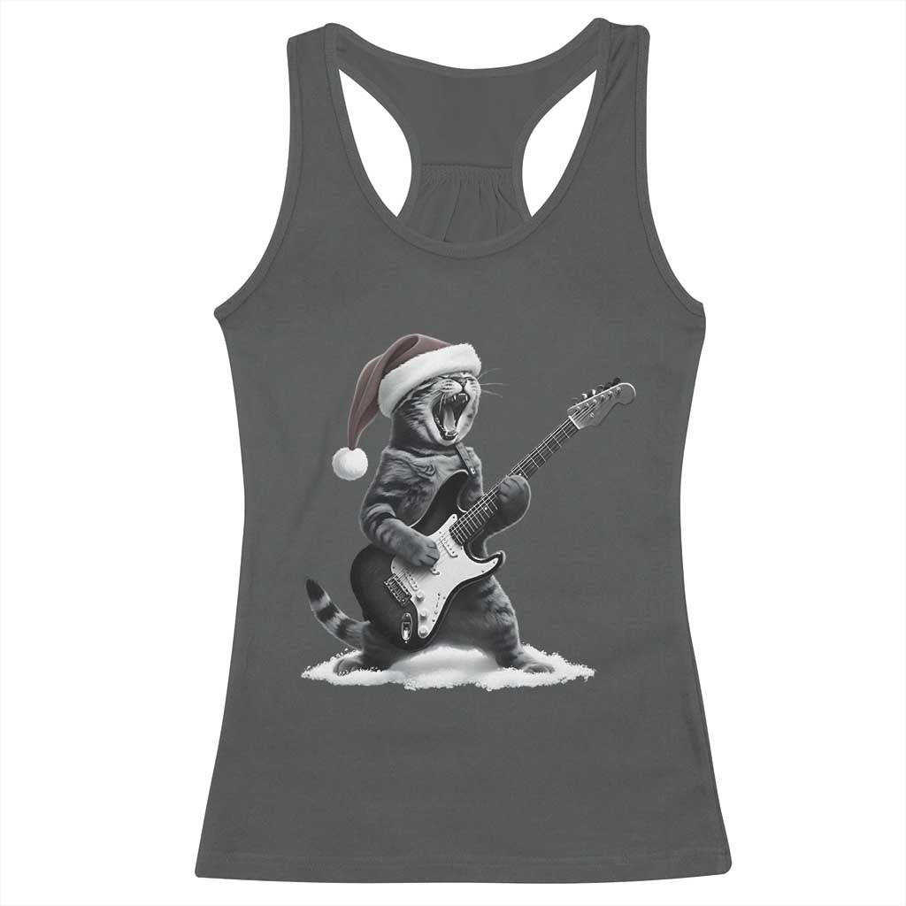Funny Cat Guitar Racerback Tank Top Rock and Roll Christmas - Wonder Print Shop
