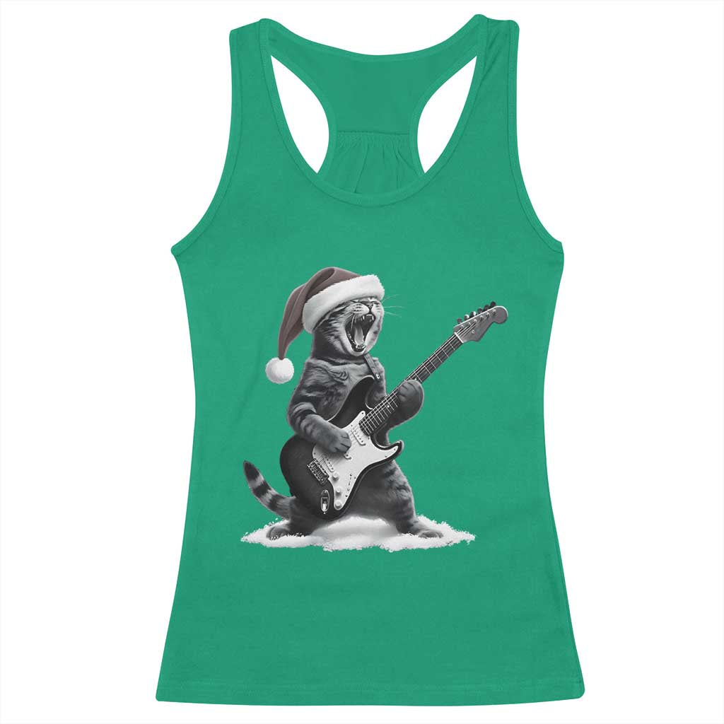 Funny Cat Guitar Racerback Tank Top Rock and Roll Christmas - Wonder Print Shop
