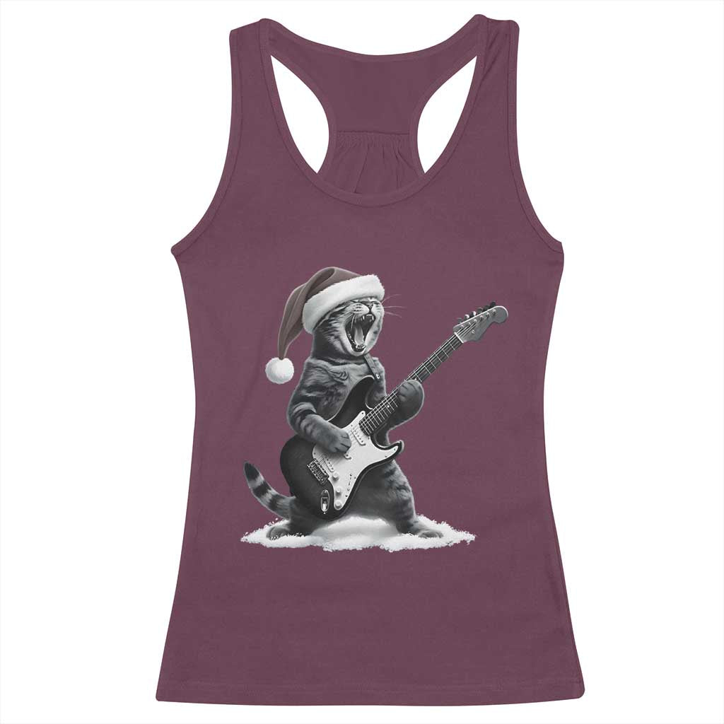 Funny Cat Guitar Racerback Tank Top Rock and Roll Christmas - Wonder Print Shop