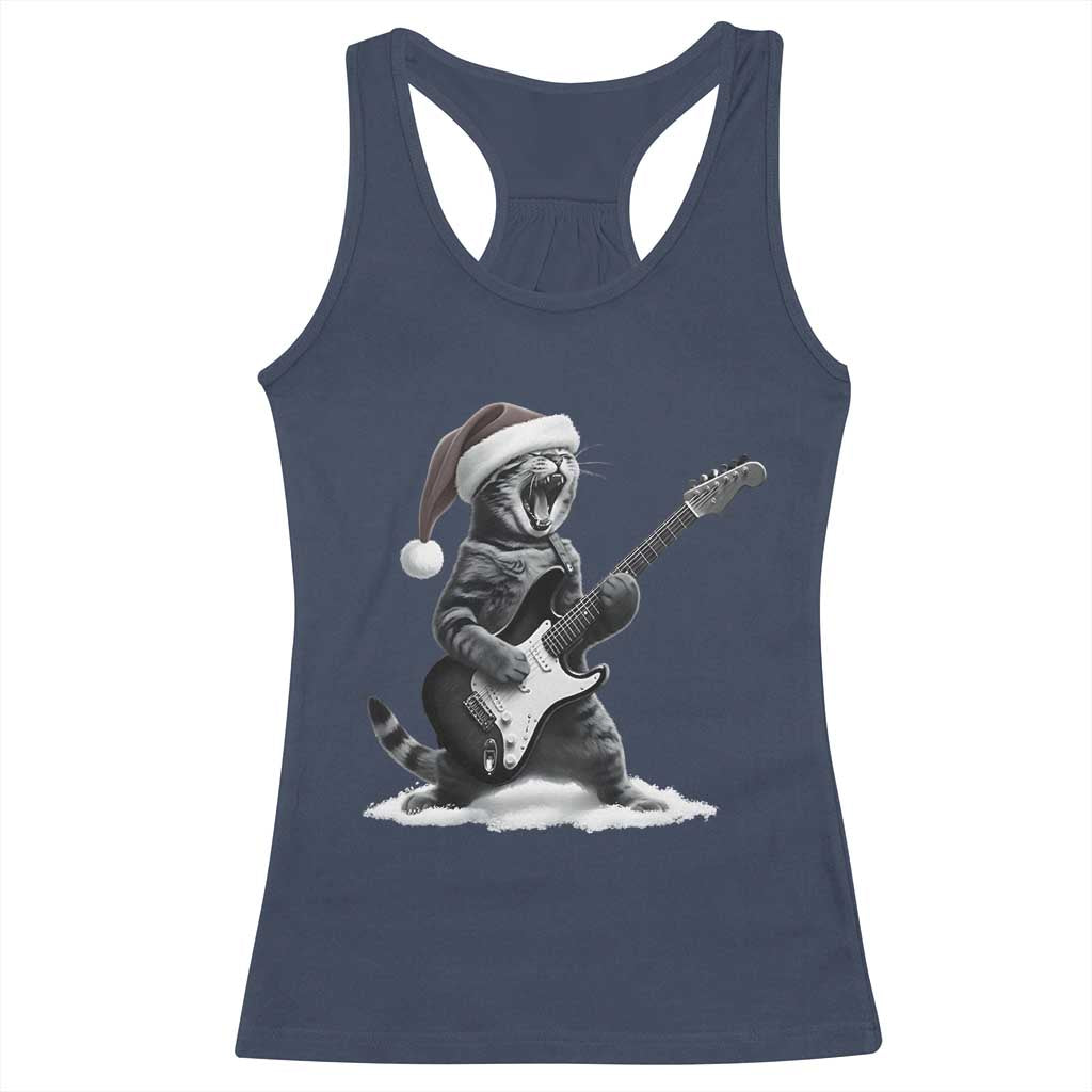 Funny Cat Guitar Racerback Tank Top Rock and Roll Christmas - Wonder Print Shop