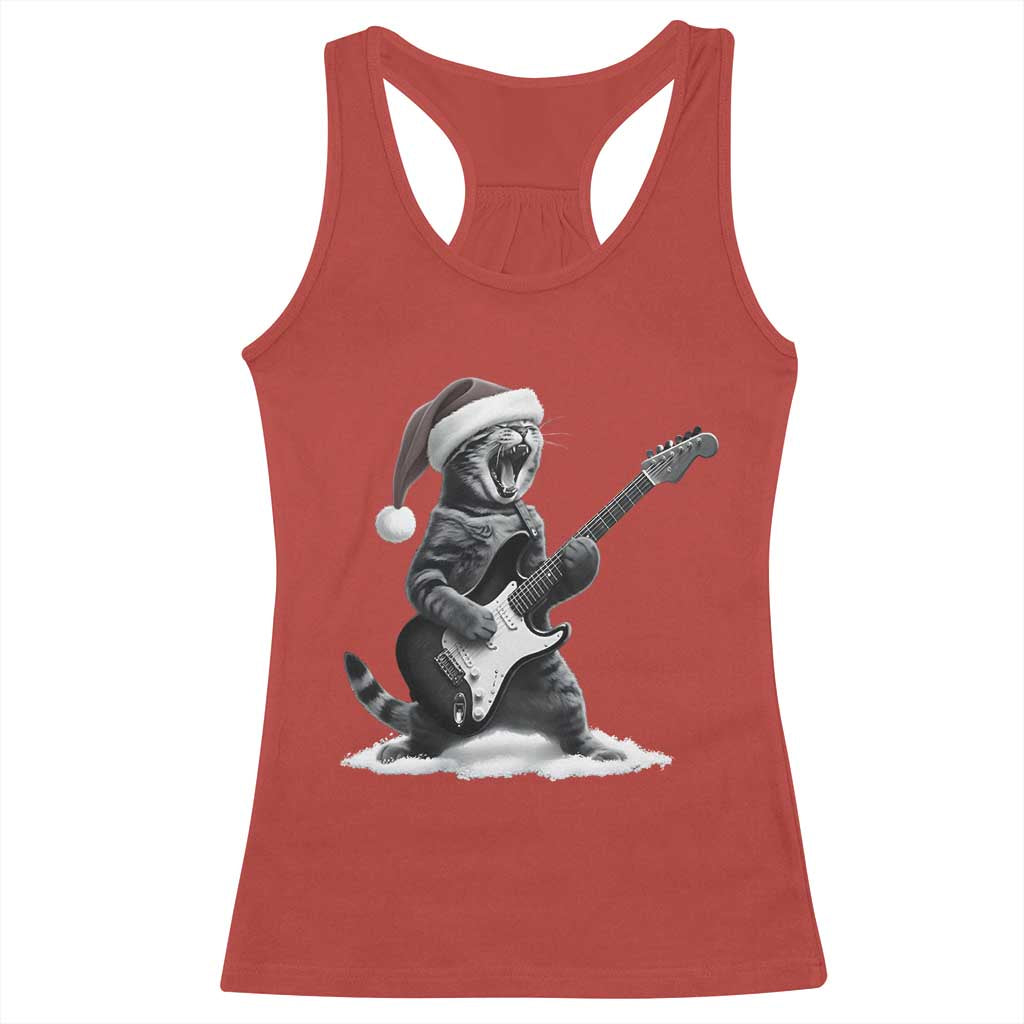Funny Cat Guitar Racerback Tank Top Rock and Roll Christmas - Wonder Print Shop