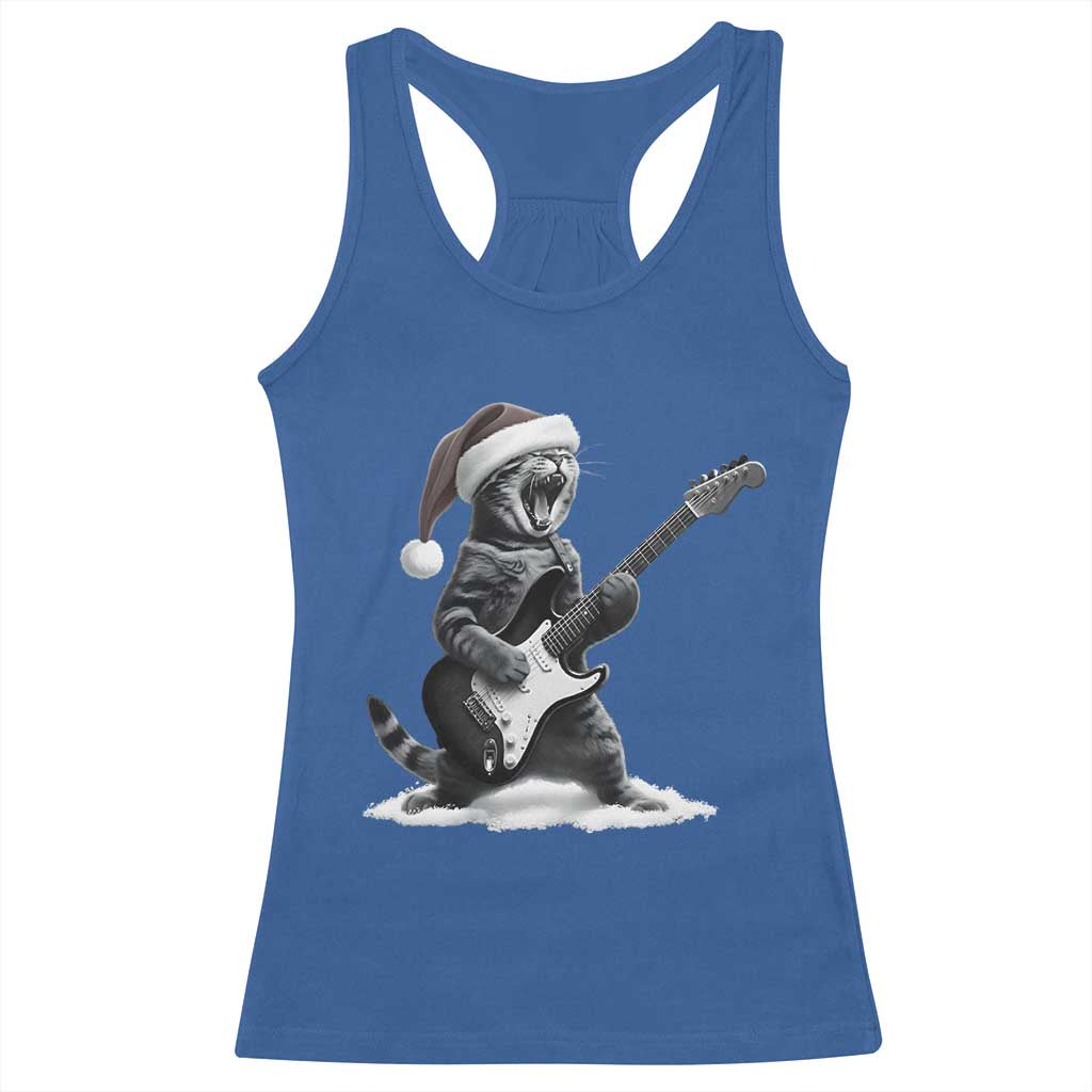 Funny Cat Guitar Racerback Tank Top Rock and Roll Christmas - Wonder Print Shop
