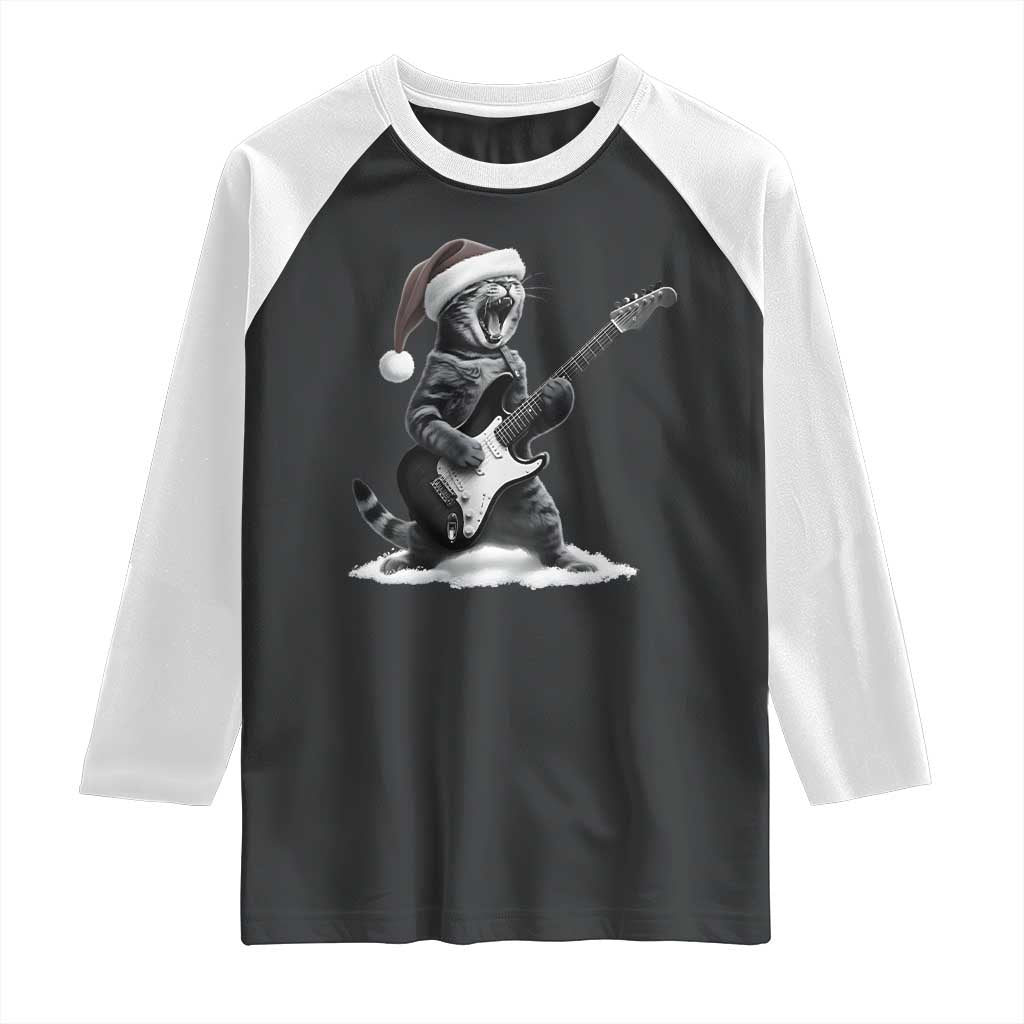 Funny Cat Guitar Raglan Shirt Rock and Roll Christmas - Wonder Print Shop