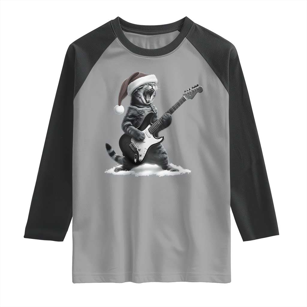Funny Cat Guitar Raglan Shirt Rock and Roll Christmas - Wonder Print Shop