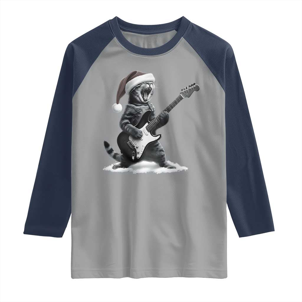 Funny Cat Guitar Raglan Shirt Rock and Roll Christmas - Wonder Print Shop