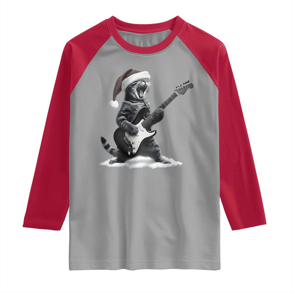 Funny Cat Guitar Raglan Shirt Rock and Roll Christmas - Wonder Print Shop